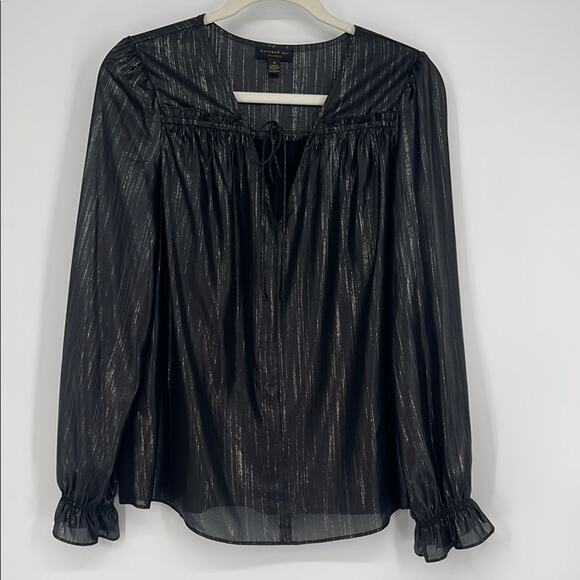 Anthropologie Current Air Bristol Metallic Top Black Medium Whimsygoth Witchy - Picture 3 of 11